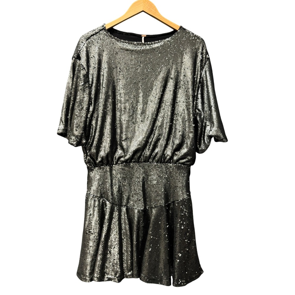 Free People Womens Medium Manuka Sequin Mini Dress Gunmetal Gray Party Festival